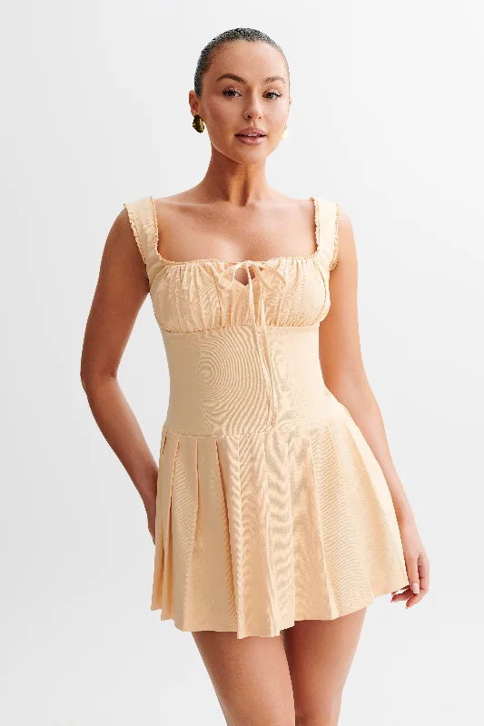 Weekend Deal Rush Donna Cotton Ruched Mini Dress - Peach