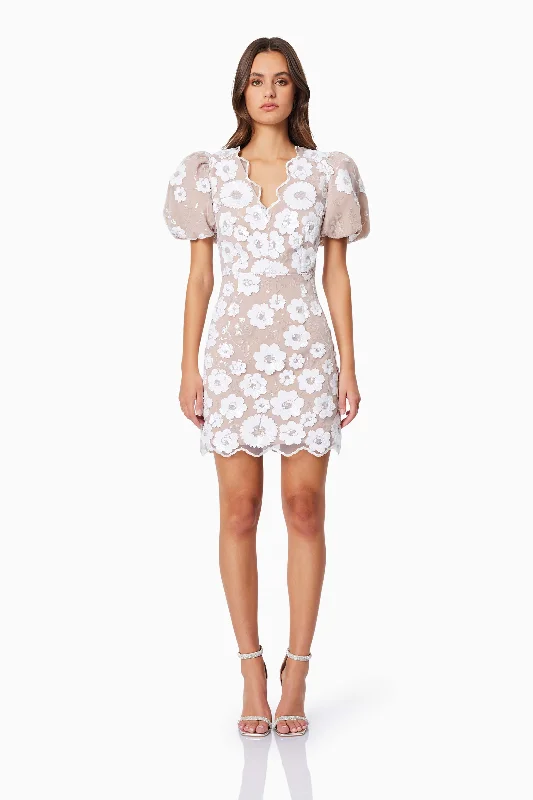 Elodie Mini Puff Sleeve Dress in White