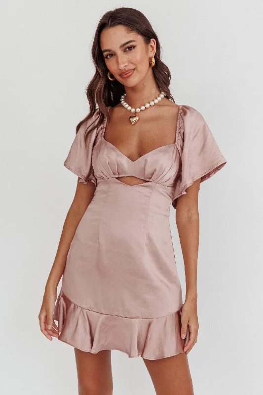 Don’t Miss These Deals Eyes On You Pleated Bust Angel Sleeve Ruffle Hem Dress Blush