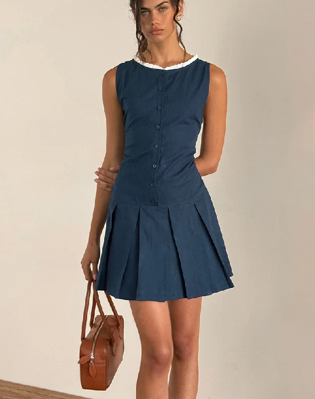 Weekend Shopping Extravaganza Gitas Button Mini Dress in Poplin Navy