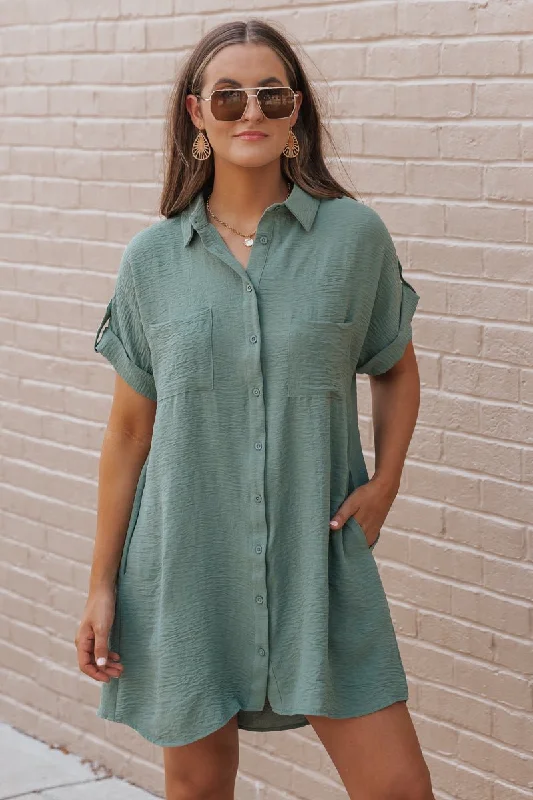 Super Price Drop Green Button Up Shirt Dress