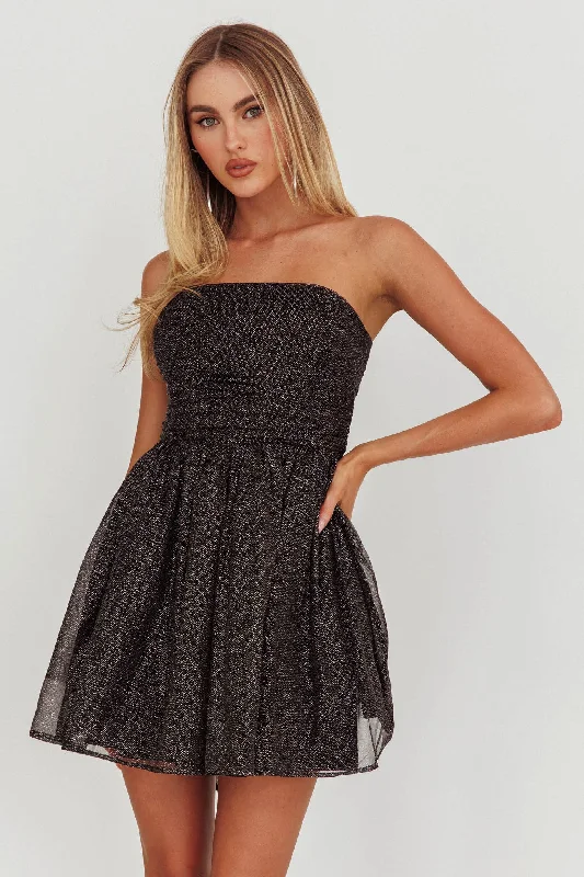 Hurry, Don’t Miss Out Guilty Pleasure Strapless Glitter Mini Dress Black