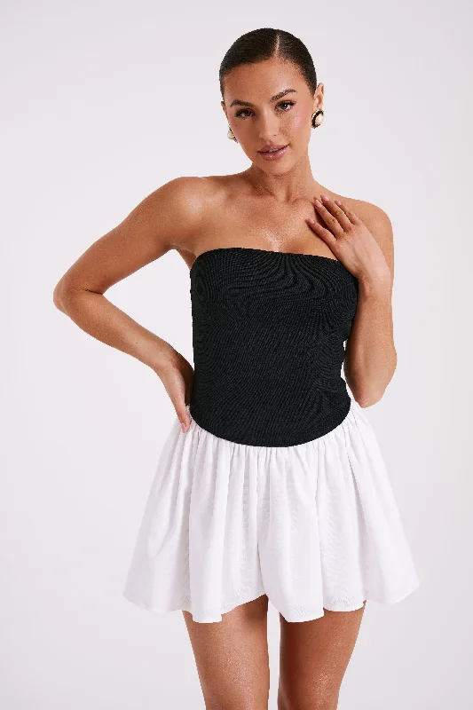 Limited Time Bargain Hannah Knit And Linen Mini Dress - Black/White