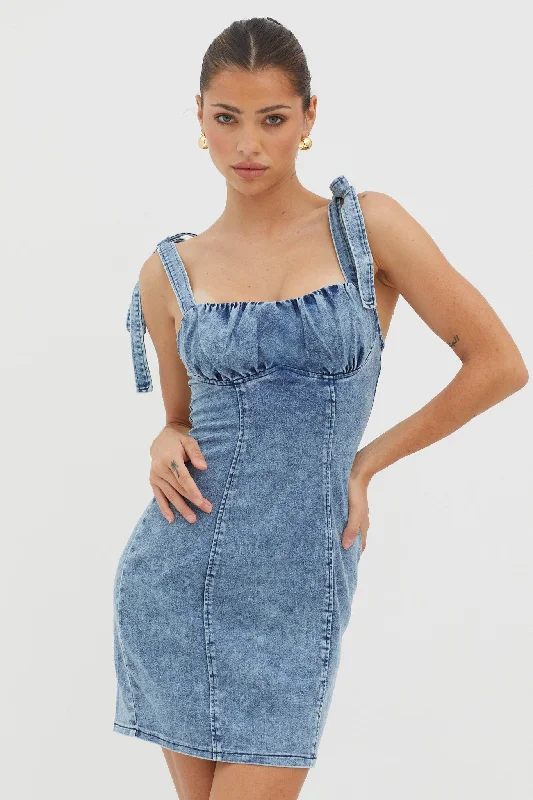Weekend Limited-Time Offers Harrison Tied Shoulder Mini Dress Denim Blue