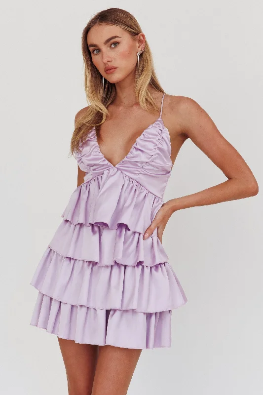Price Slash Heavenly Bliss Ruffle Mini Dress Lilac