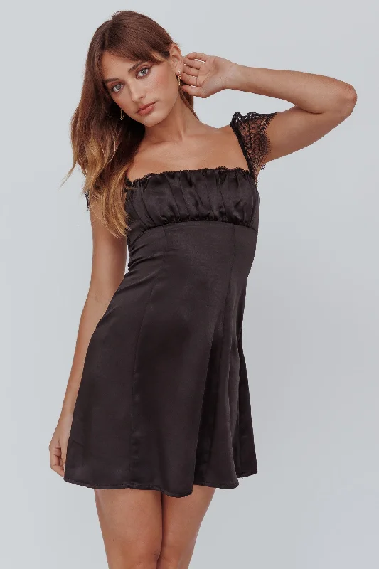 Price Slash Event Invites Only Lace Shoulder Mini Dress Black