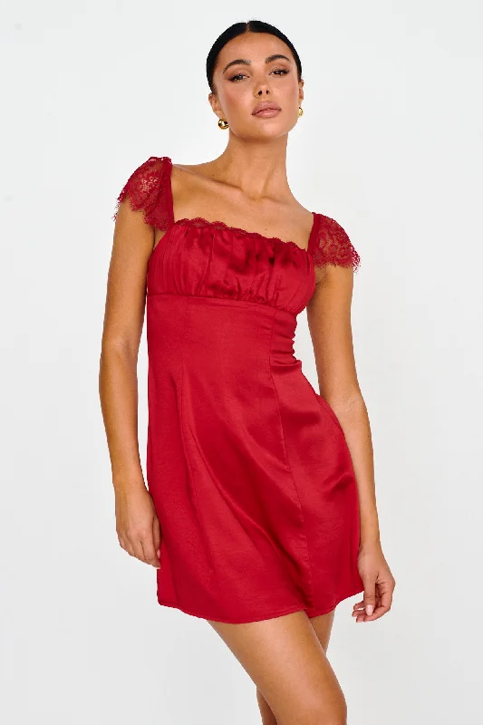 Weekend Top Offers Invites Only Lace Shoulder Mini Dress Red