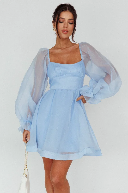One-Day Sale I've Got Sunshine Long Sleeve Mini Dress Light Blue