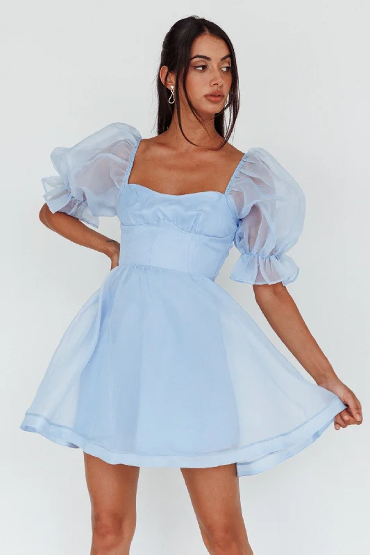 I've Got Sunshine Puff Sleeve Mini Dress Sky Blue