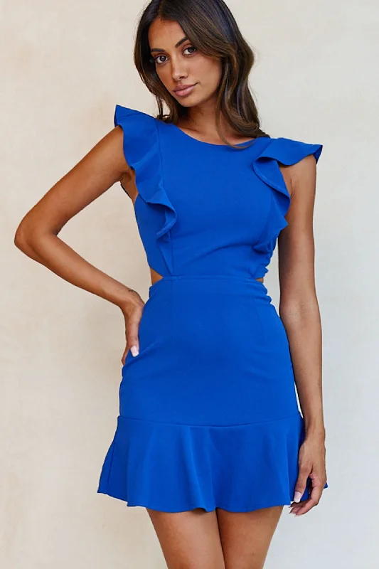Weekend Deal Fever Jackie Wide Ruffle Hem Pinafore Dress Cobalt Blue
