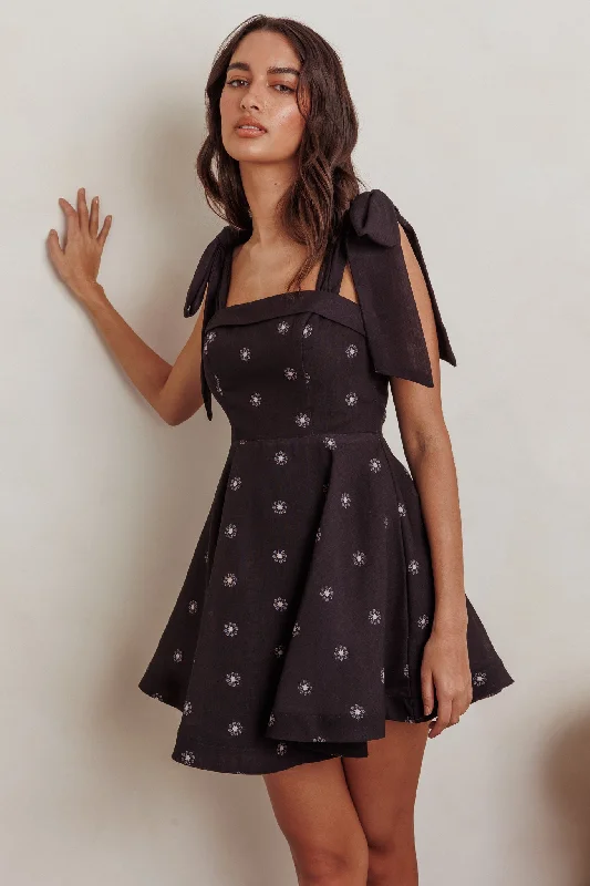 Season-End Deals Jeanie Tied Shoulder Mini Dress Black