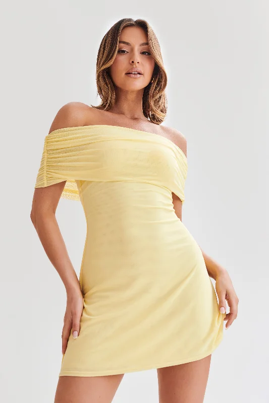 Weekend Deals Josie Off Shoulder Mesh Mini Dress - Lemon