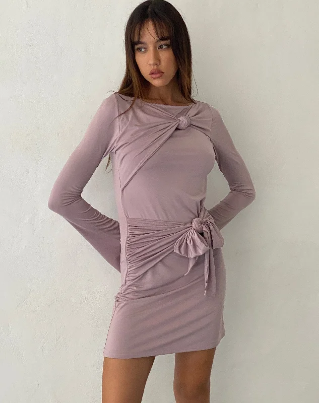Weekend Steals Kari Knot Mini Dress in Slinky Mauve