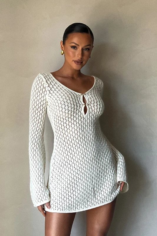 One-Stop Shop Sale Kayleigh Crochet Knit Mini Dress - White