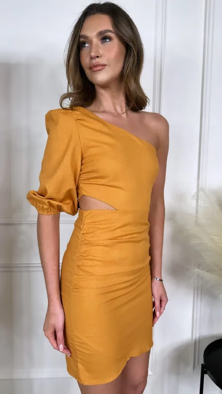 Weekend Steals and Deals Libby Orange One Shoulder Cut Out Mini Dress