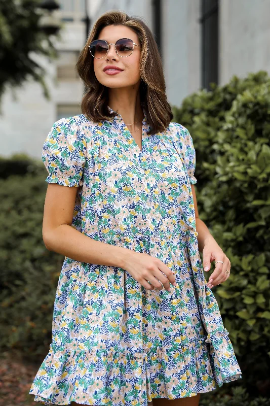 Offer Ending Soon FINAL SALE - Love In The Garden Green Floral Tiered Mini Dress