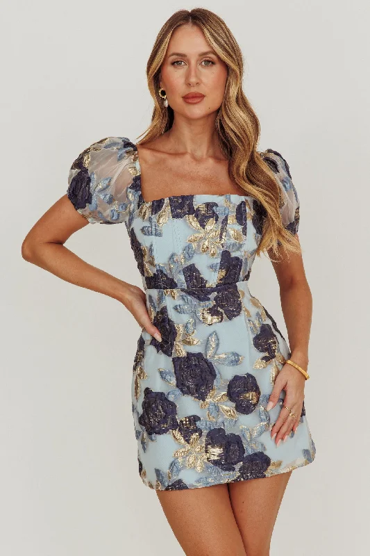 Weekend Shopping Rush Love To Dream Puff Sleeves Mini Dress Blue