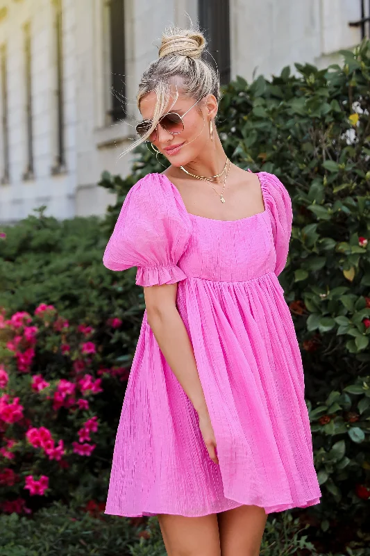 Bargain Alert FINAL SALE - Lovely Boldness Pink Textured Babydoll Mini Dress