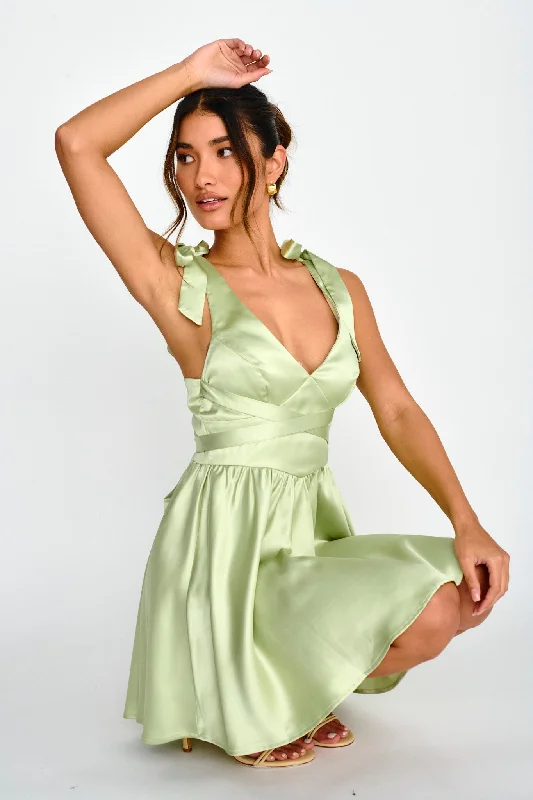 Weekend Offers You Love Majesty Tied Shoulder Mini Dress Lime