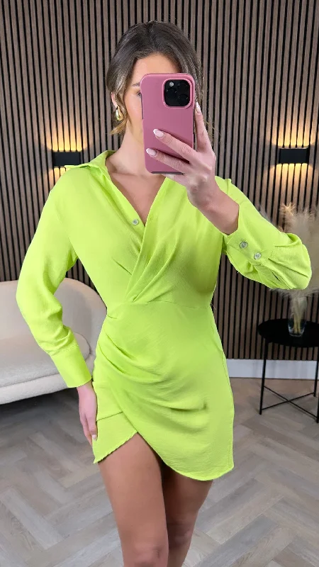 Weekend Must-Have Offers Melinda Light Green Wrap Detail V Neckline Mini Dress