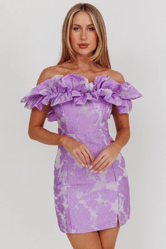 Weekend Hot Savings Memoire Off-Shoulder Jacquard Mini Dress Lilac