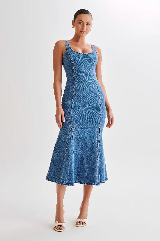 Weekend Shopping Extravaganza Milena Denim Midi Dress - 70's Blue