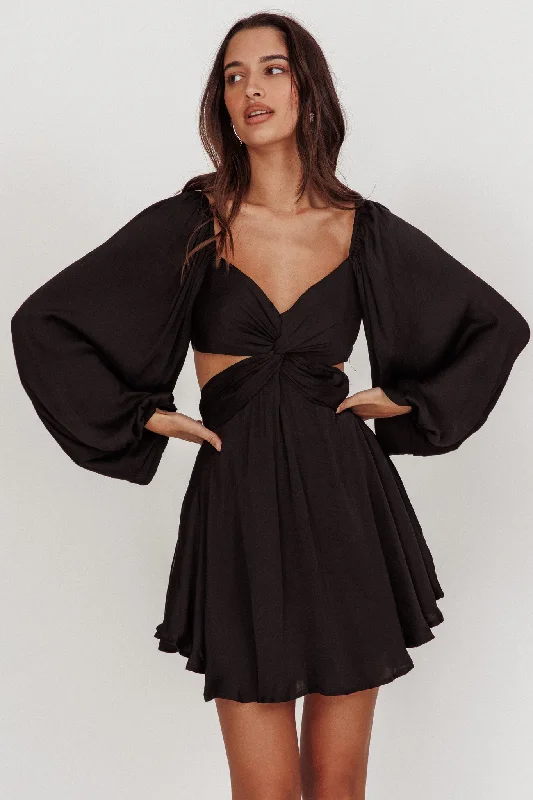 Weekend Special Discounts Miraya Balloon Sleeve Twist Mini Dress Black
