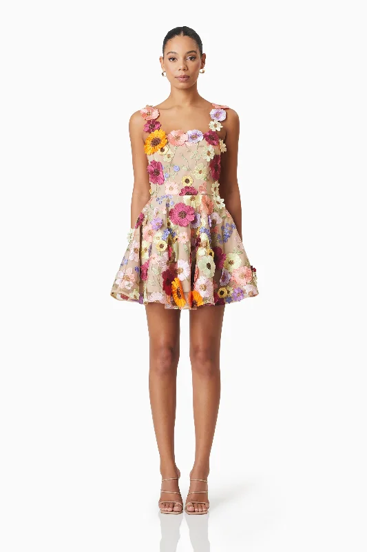 Moana Floral Embellished Mini Dress in Pink