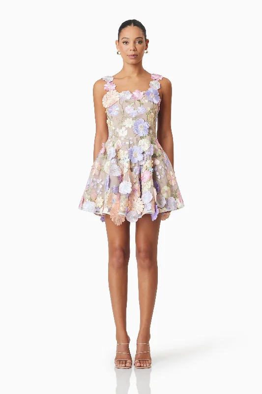 Moana Floral Embellished Mini Dress in Purple