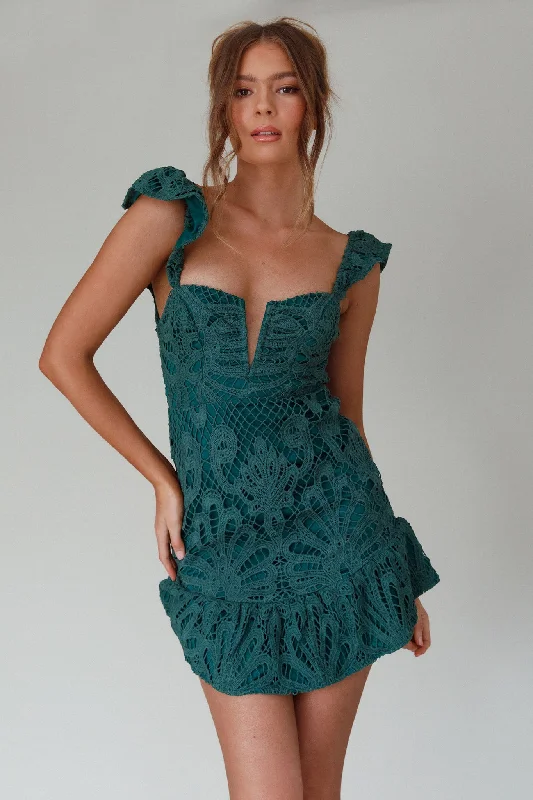 Weekend Only Sale Mon Papillon Lace Mini Dress Forest Green