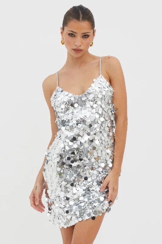 Weekend Big Savings Moon Dust Sequin Mini Dress Silver