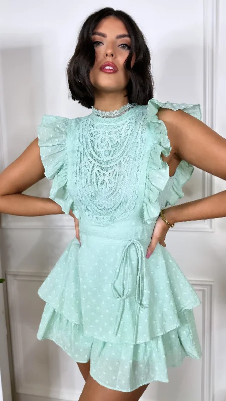 Exclusive Online Offers Myka Light Green Crochet & Frill Detail Playsuit