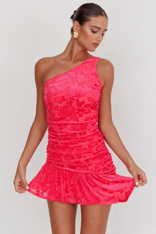 Weekend Markdowns Mystery Of Love One Shoulder Mini Dress Fuchsia