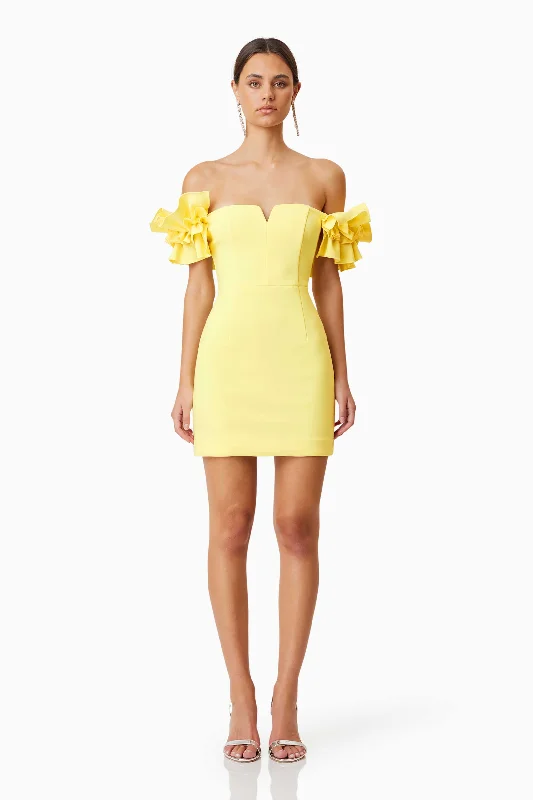 Grab It Now Nola Off The Shoulder Mini Dress In Yellow