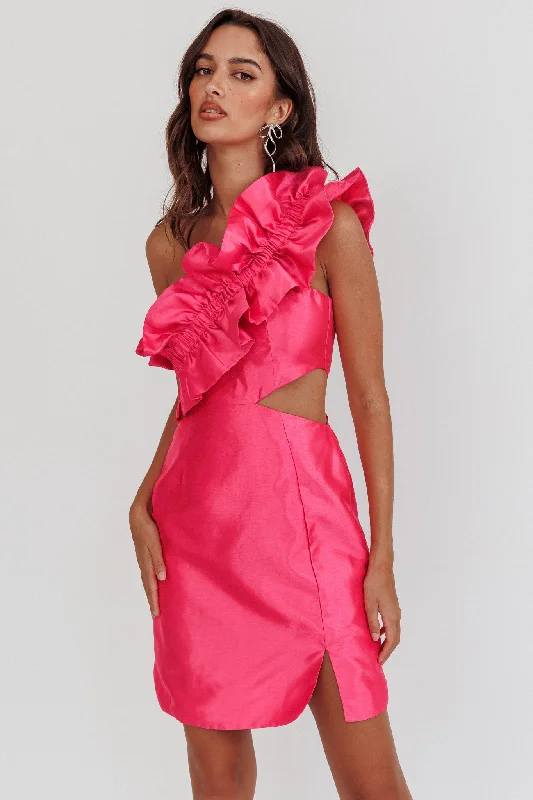 Final Sale Event NY Moment Wide Ruffle Shoulder Mini Dress Pink