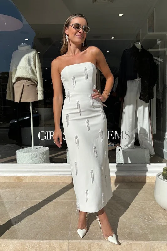 Savings Galore The Ultimate Muse Embellished Midi Dress White