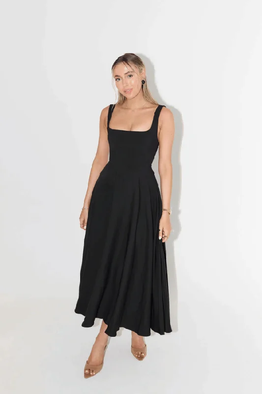 Price Slash Event The Ultimate Muse High Waist Square Neck Midi Dress Black