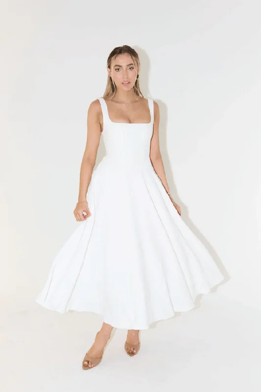 Instant Savings The Ultimate Muse High Waist Square Neck Midi Dress White
