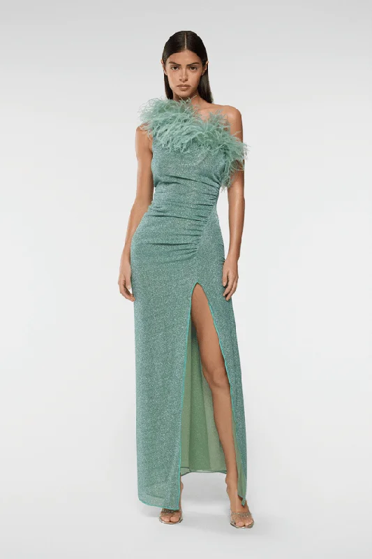 Lumiere Plumage One Shoulder Dress Aqua