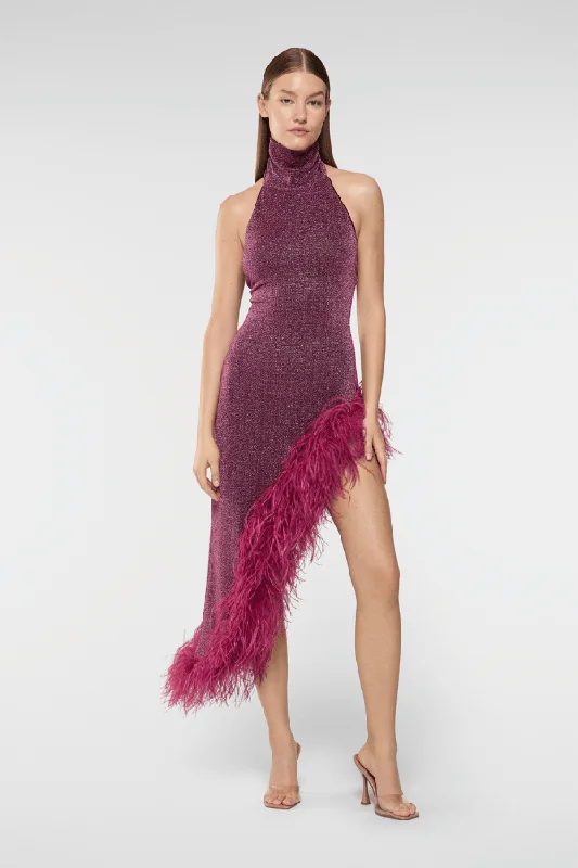 Lumiere Plumage Turtleneck Dress Aubergine