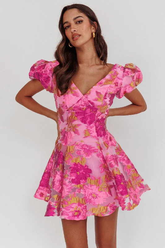 Weekend Price Drops Perfect Match Puff Sleeve Low Back Mini Dress Pink
