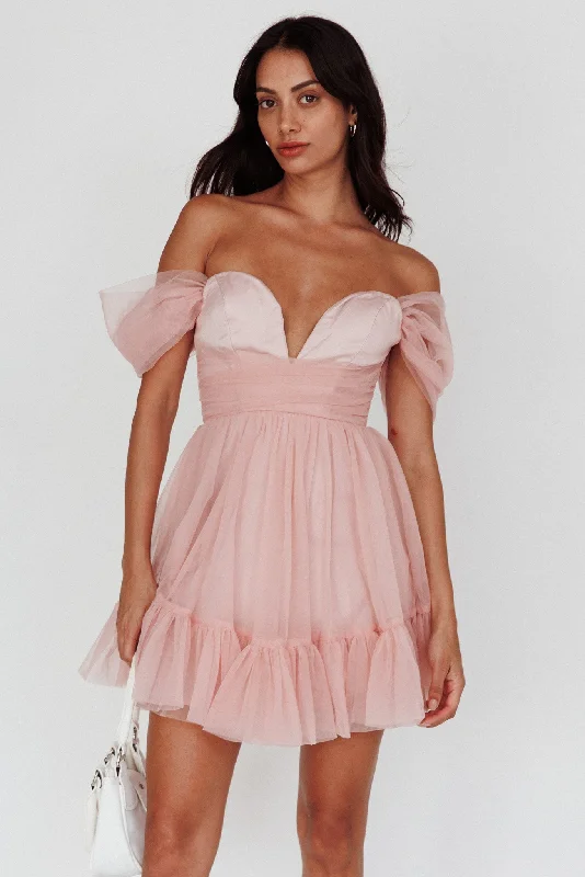 Only for You Pixi Off-Shoulder Lace-Up Back Back Dress Pink