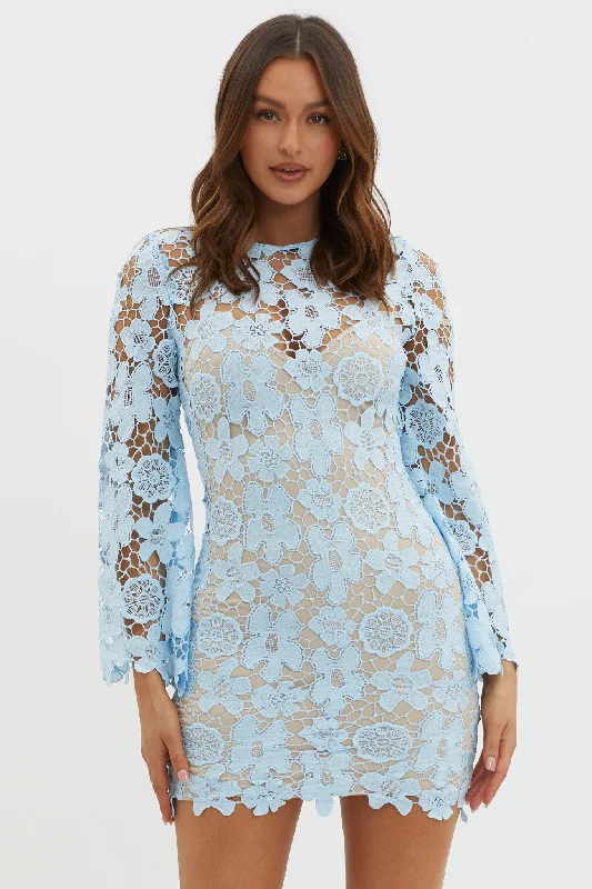 Best Price Ever Reinhart Flared Sleeve Crochet Lace Dress Baby Blue