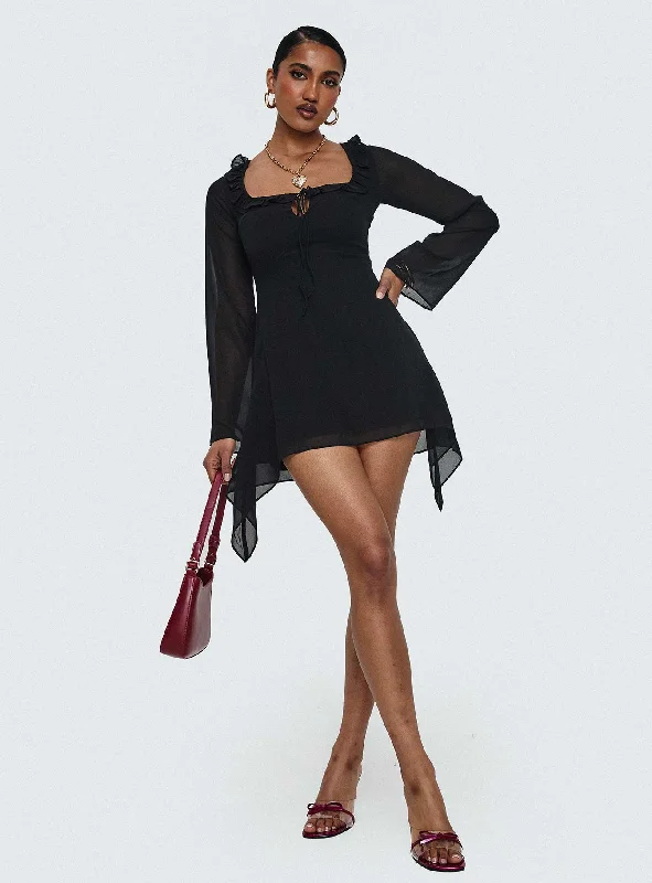 Flash Shopping Deal Revival Long Sleeve Mini Dress Black