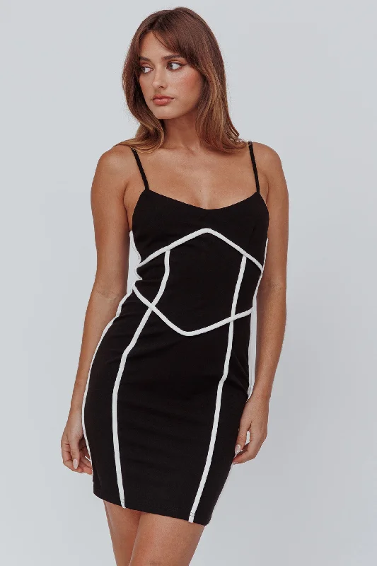 Grab It Now Shenae Piping Trim Mini Dress Black