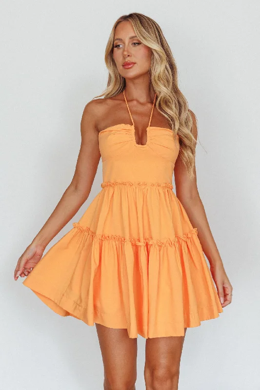 Sherbet Sunset Tied Neck Mini Dress Orange