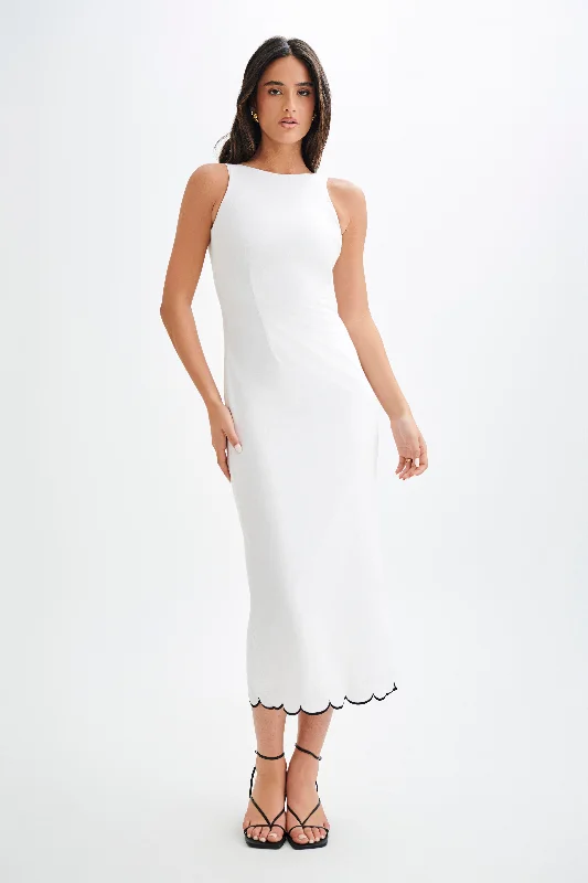Weekend Only Sale Sofiane Scalloped Linen Midi Dress - Ivory