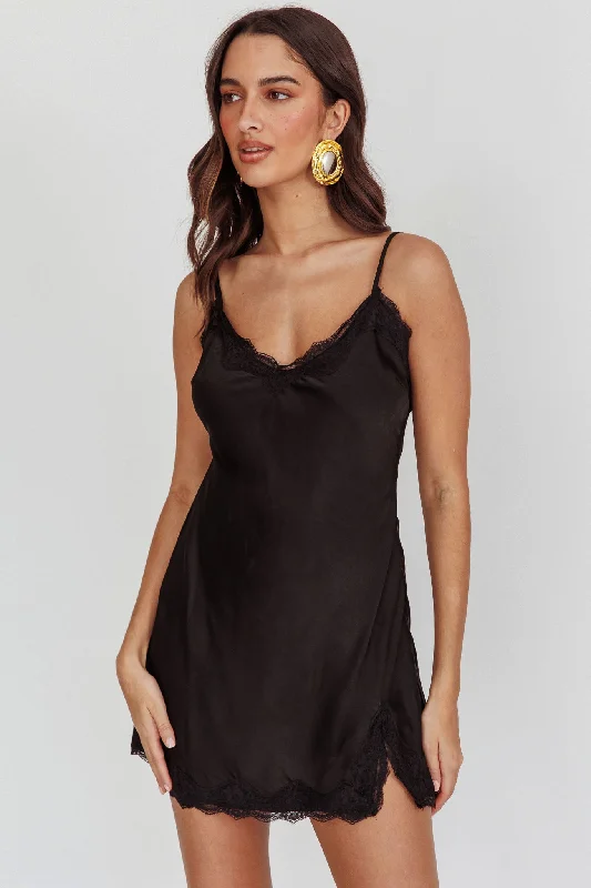 Weekend Super Savings Spellbound Satin Mini Slip Dress Black