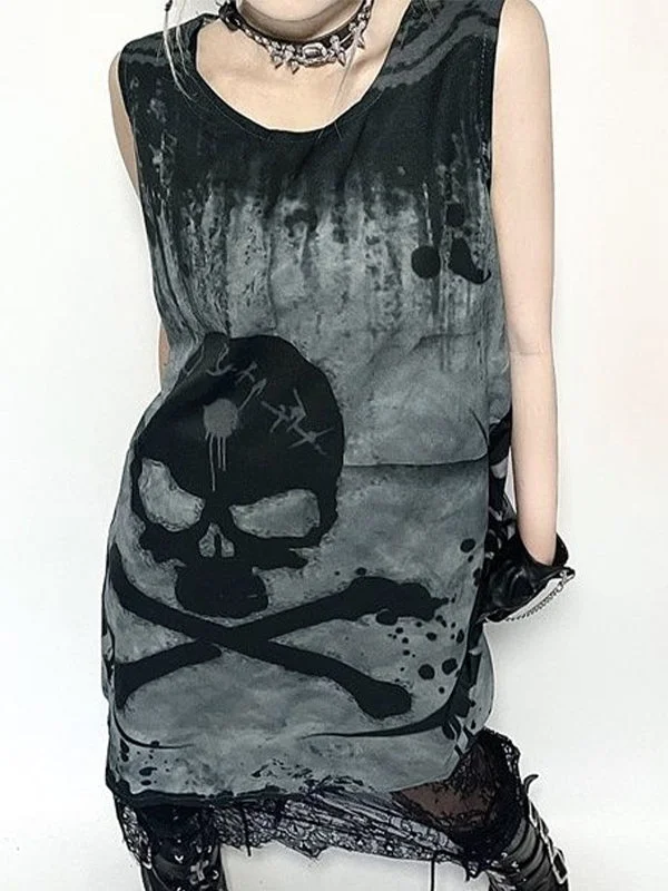 Weekend Sale Marathon Splash Skull Sleeveless Mini Dress