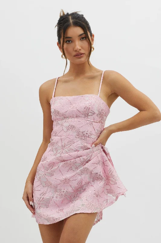 Weekend Bargain Blast Sterling Gathered Waist Embroidery Mini Dress Pink